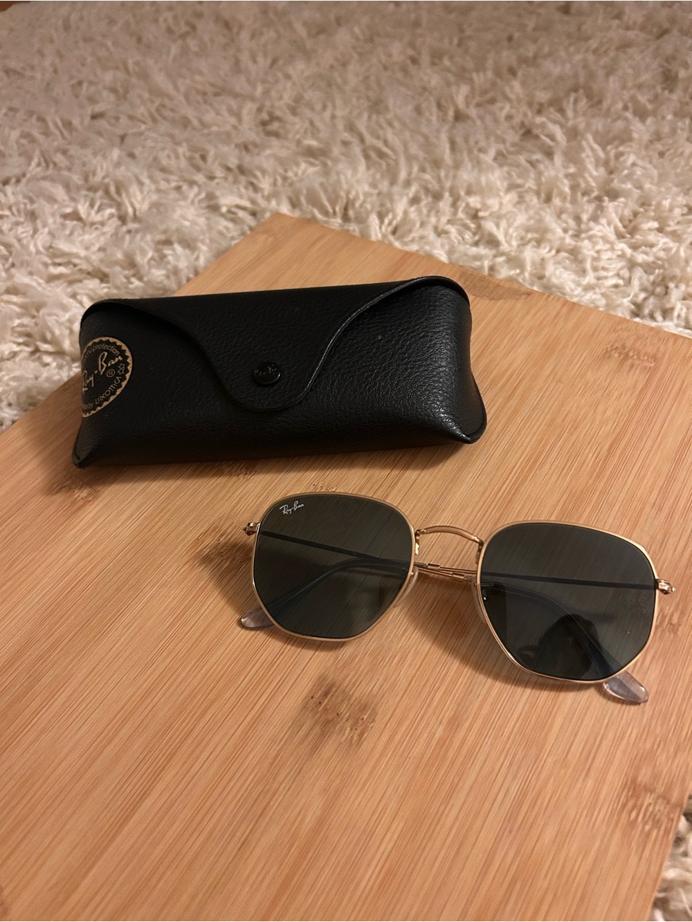 Ray-Ban Gold Frame Light Blue Lens Sunglasses RB3548 frame 54